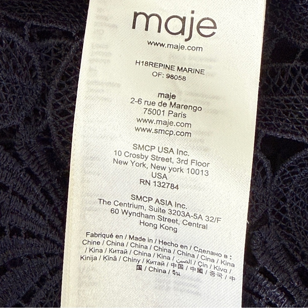 Maje Navy Blue REPINE Lace Mini Dress Size 4 Long Sleeve Formal Sheer Cocktail - Picture 9 of 11